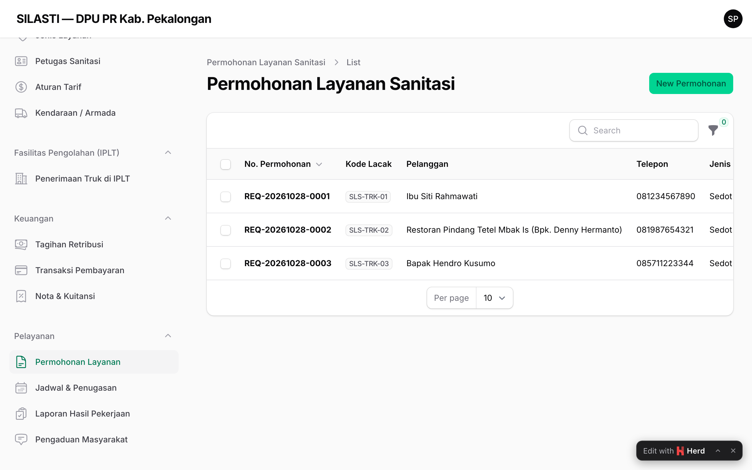 Permohonan Layanan