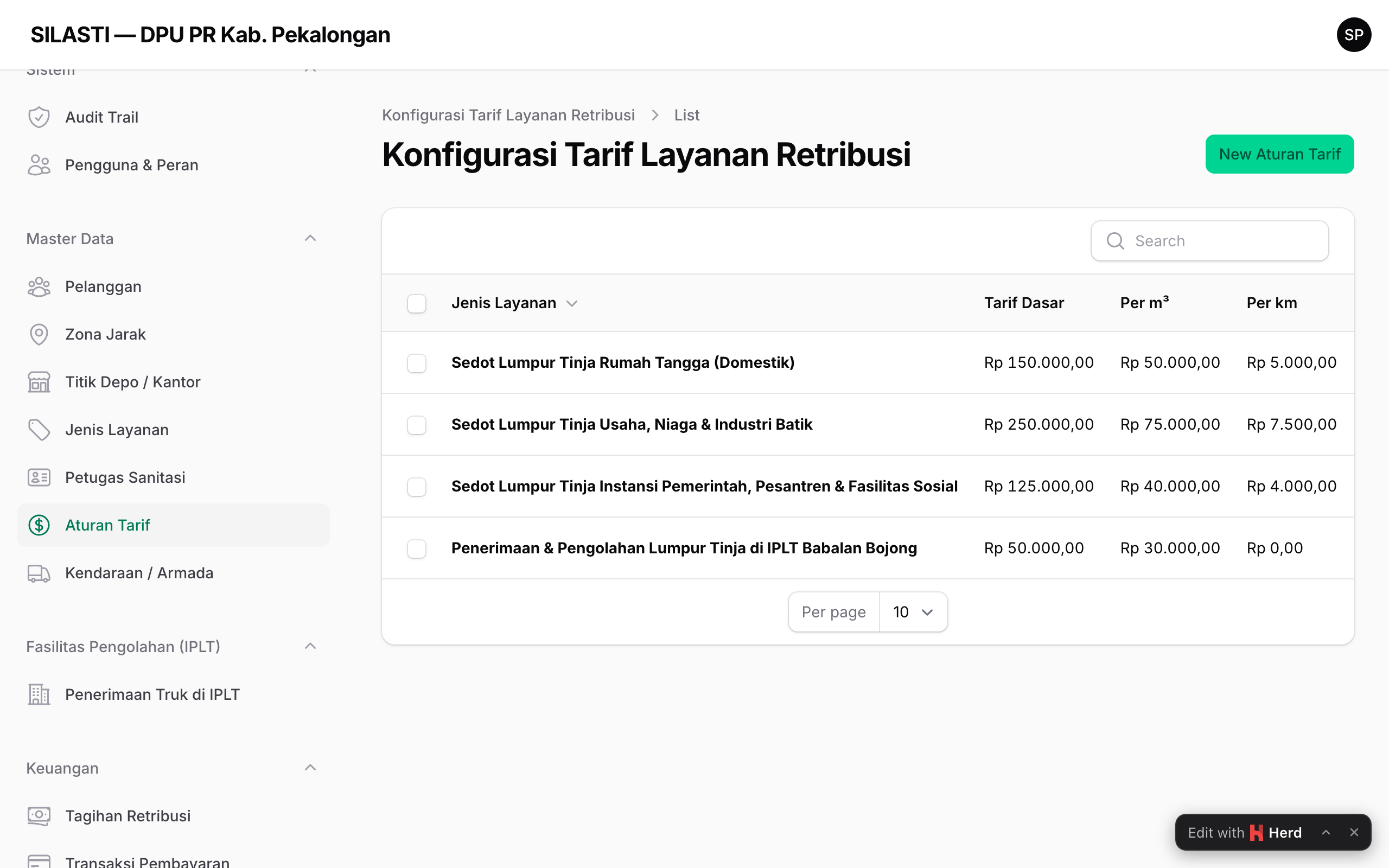 Master Tarif